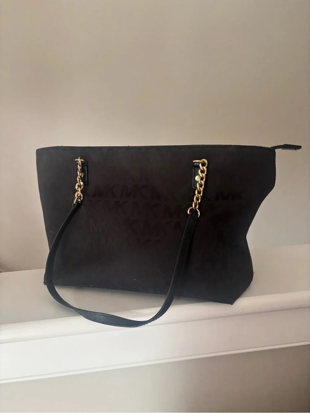 MK-Inspired Black Tote with Gold Chain Straps